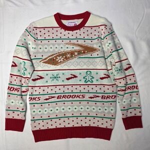 Brooks Men's Sweater Running Ugly Christmas Medium Knit Holiday Fair Isle